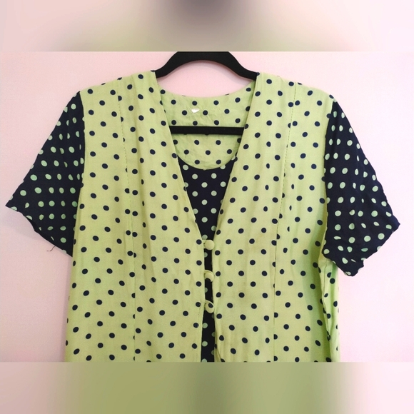 🌻 90s Faux Layered Maxi Dress Navy and Green - Picture 7 of 7